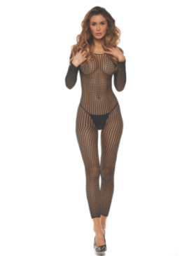 Bodystocking noir ouvert à l'entrejambe - REN7108-BLK